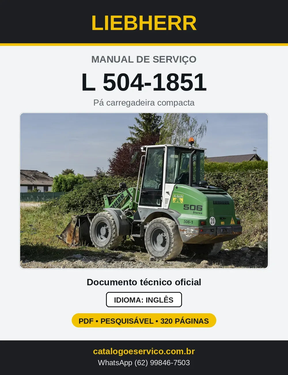 Capa do Manual de Serviço Liebherr L504-1851 pá carregadeira compacta