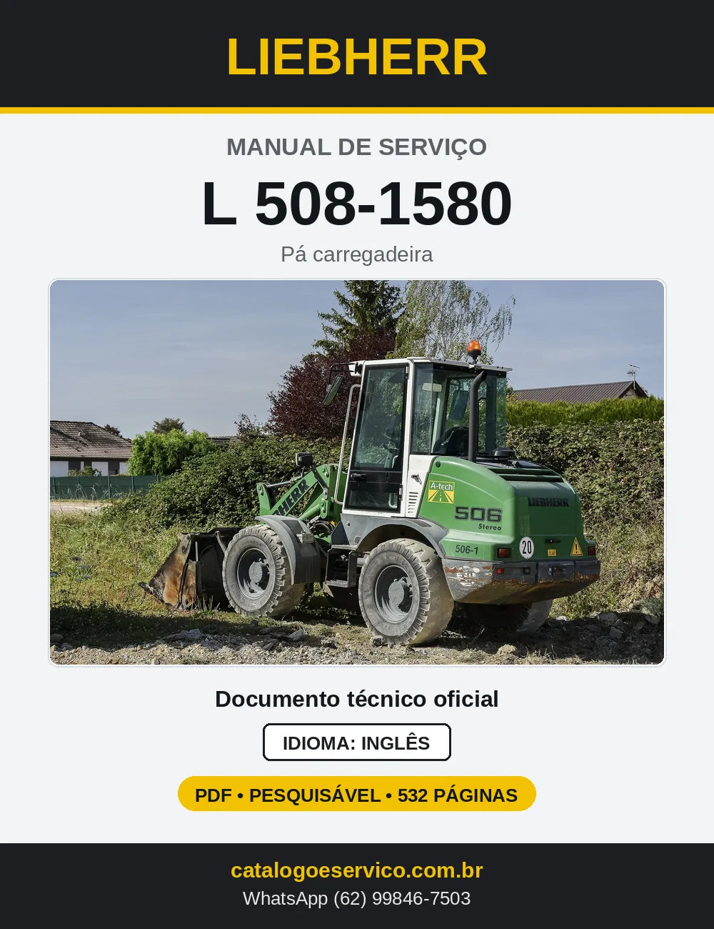 Capa do Manual de Serviço Liebherr L508-1580 pá carregadeira