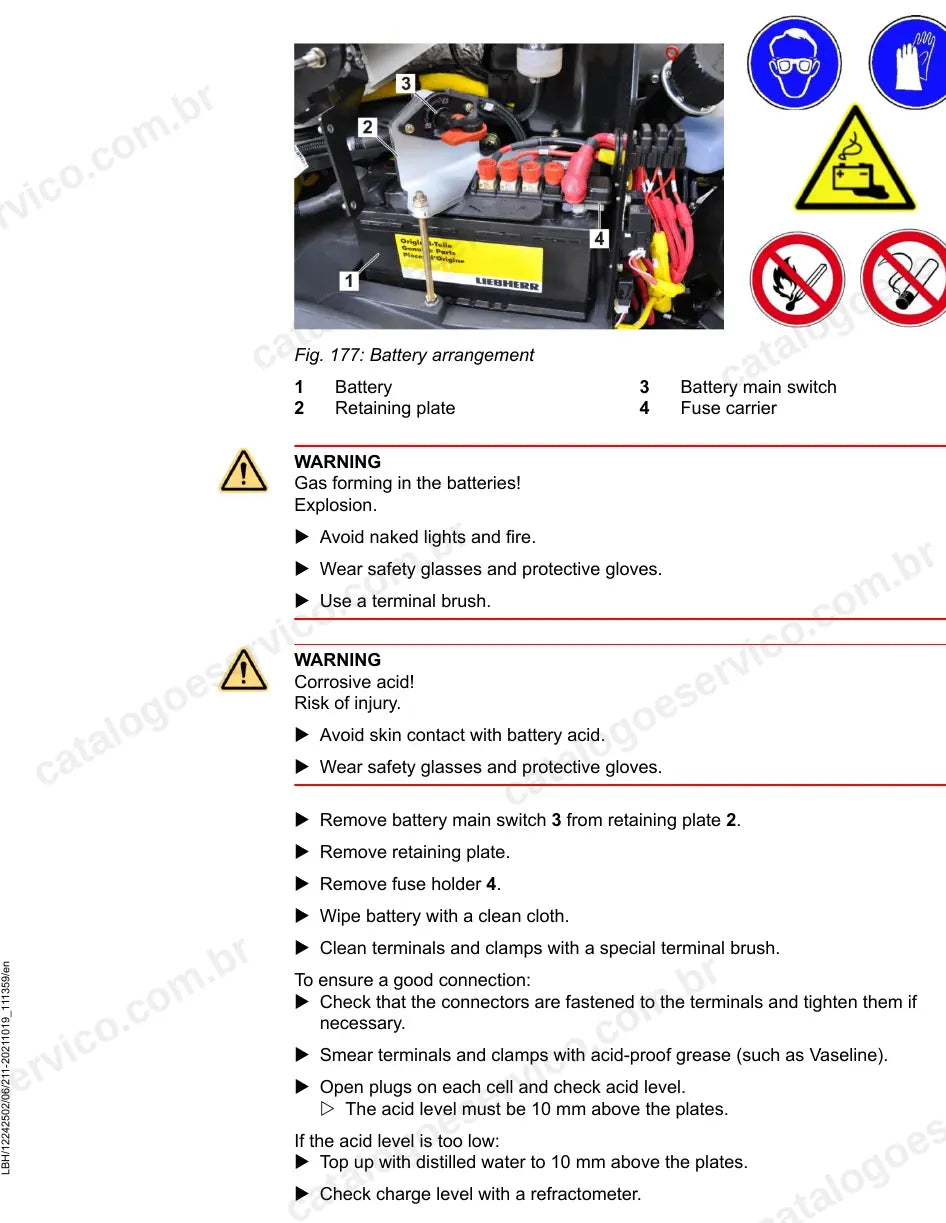 Disposição da bateria, chave geral e porta-fusíveis da L508-1817