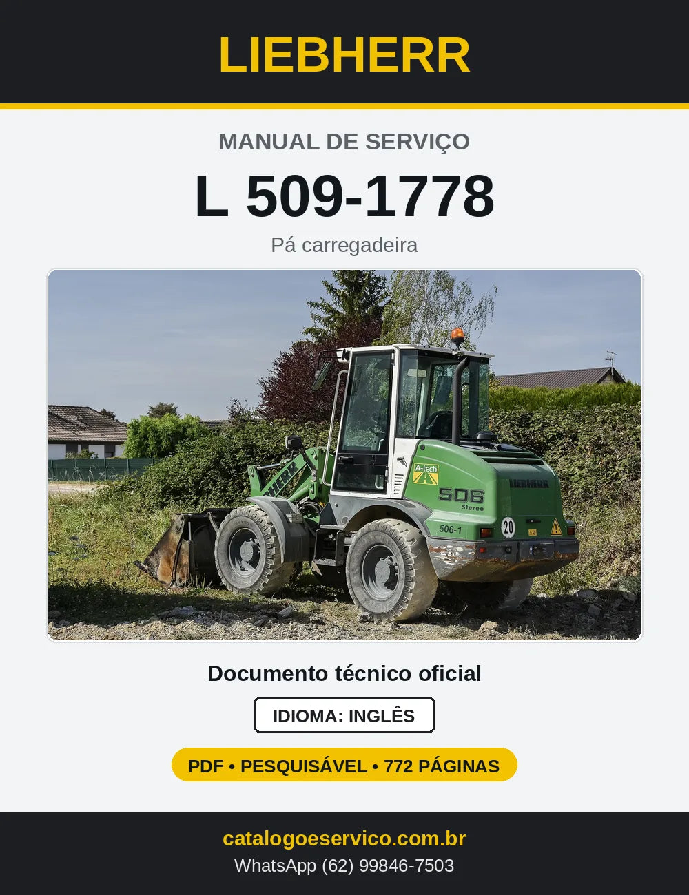 Capa do Manual de Serviço Liebherr L509-1778 pá carregadeira