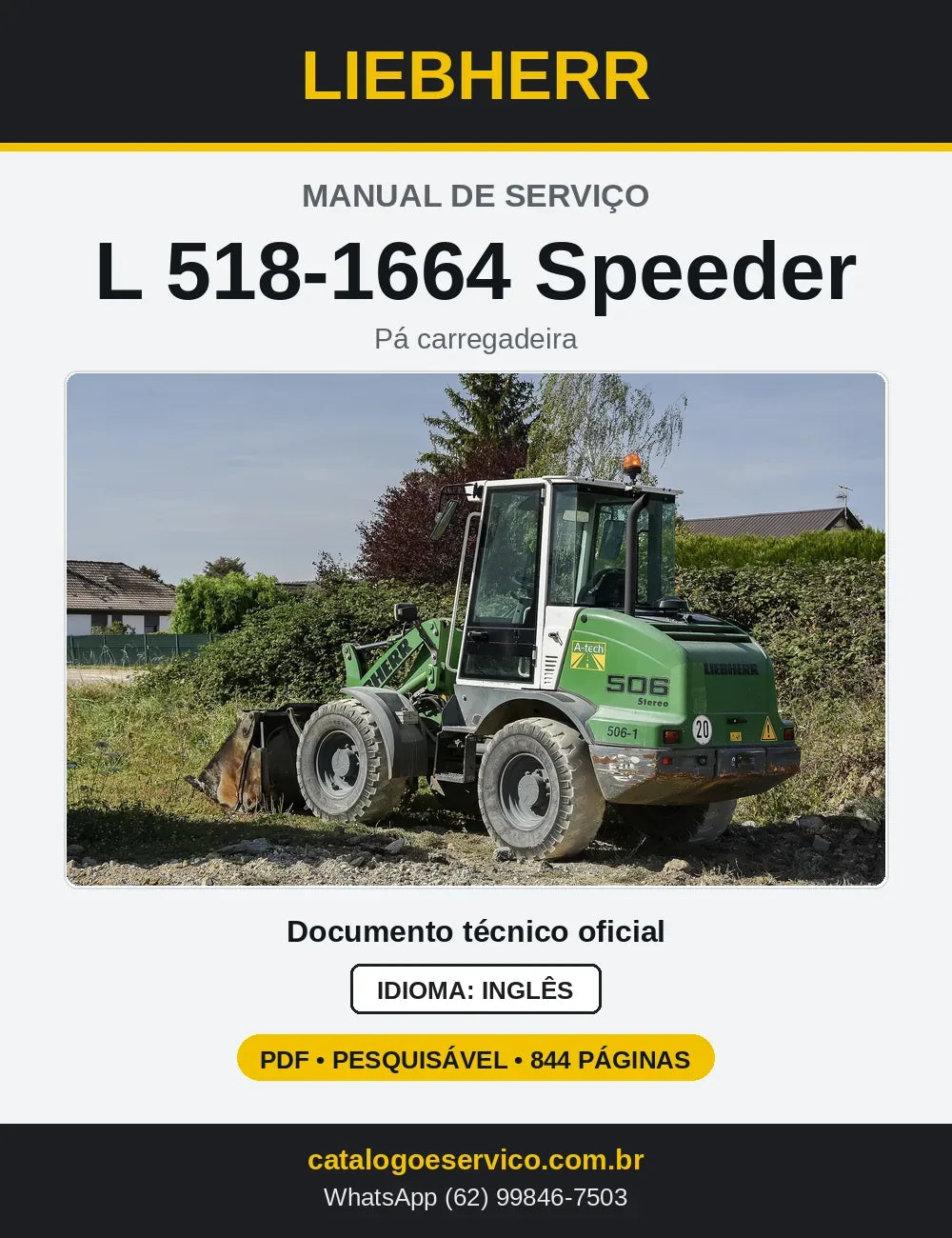 Capa do Manual de Serviço Liebherr L518-1664 Speeder pá carregadeira