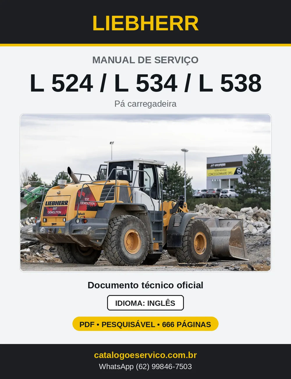 Capa do Manual de Serviço Liebherr L524 L534 L538 pá carregadeira