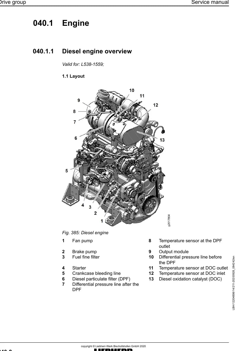 Manual de Serviço Liebherr L538-1559 Pá Carregadeira — segunda página interna do documento