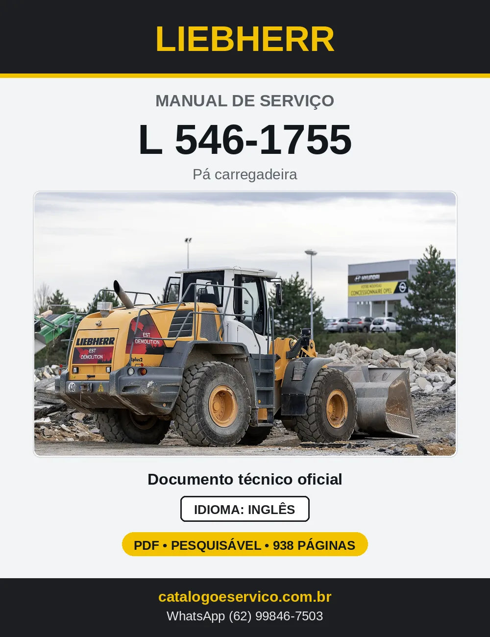 Capa do Manual de Serviço Liebherr L546-1755 pá carregadeira