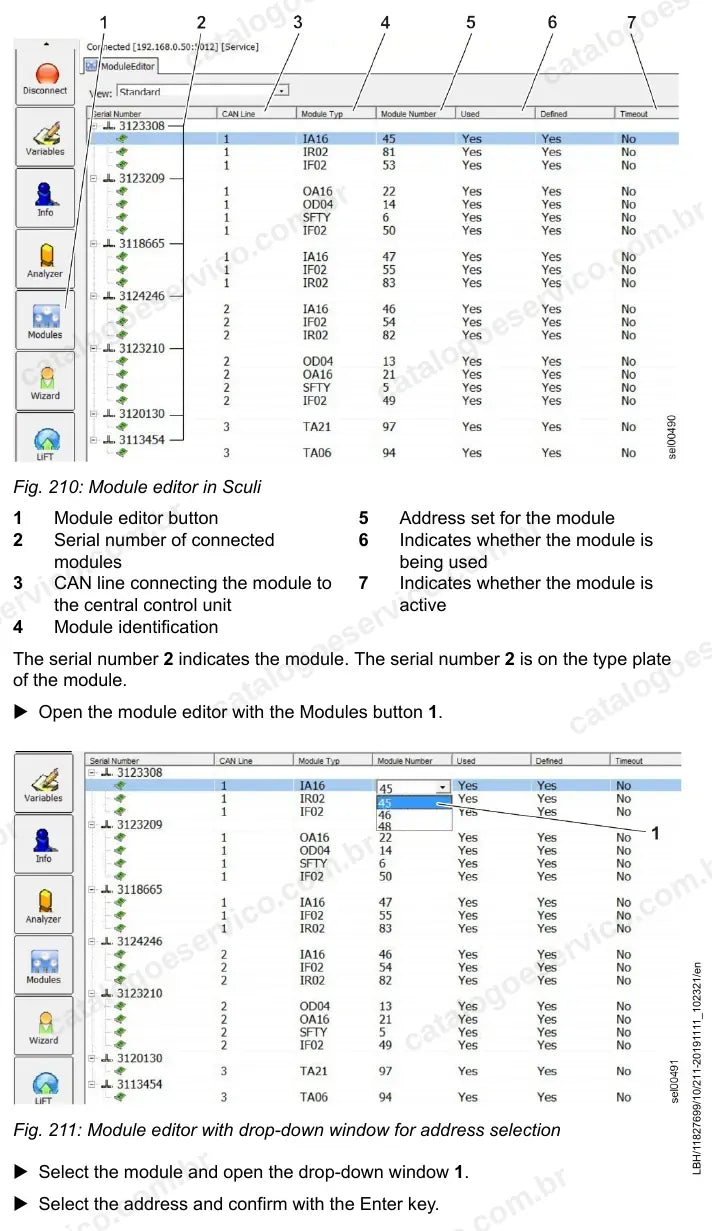 Editor de módulos no software Sculi da L580-1412