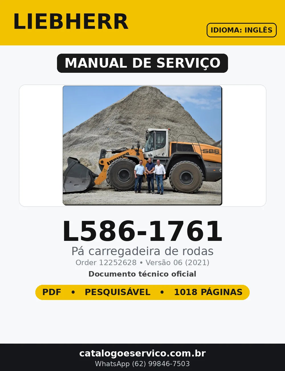 Manual de Serviço Liebherr L586-1761 em PDF — capa do documento técnico (1018 páginas, Inglês)