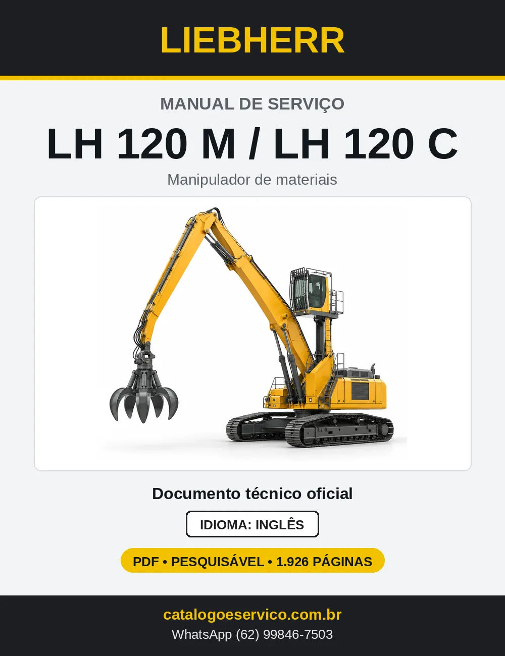 Capa do Manual de Serviço Liebherr LH 120 M / LH 120 C manipulador de materiais