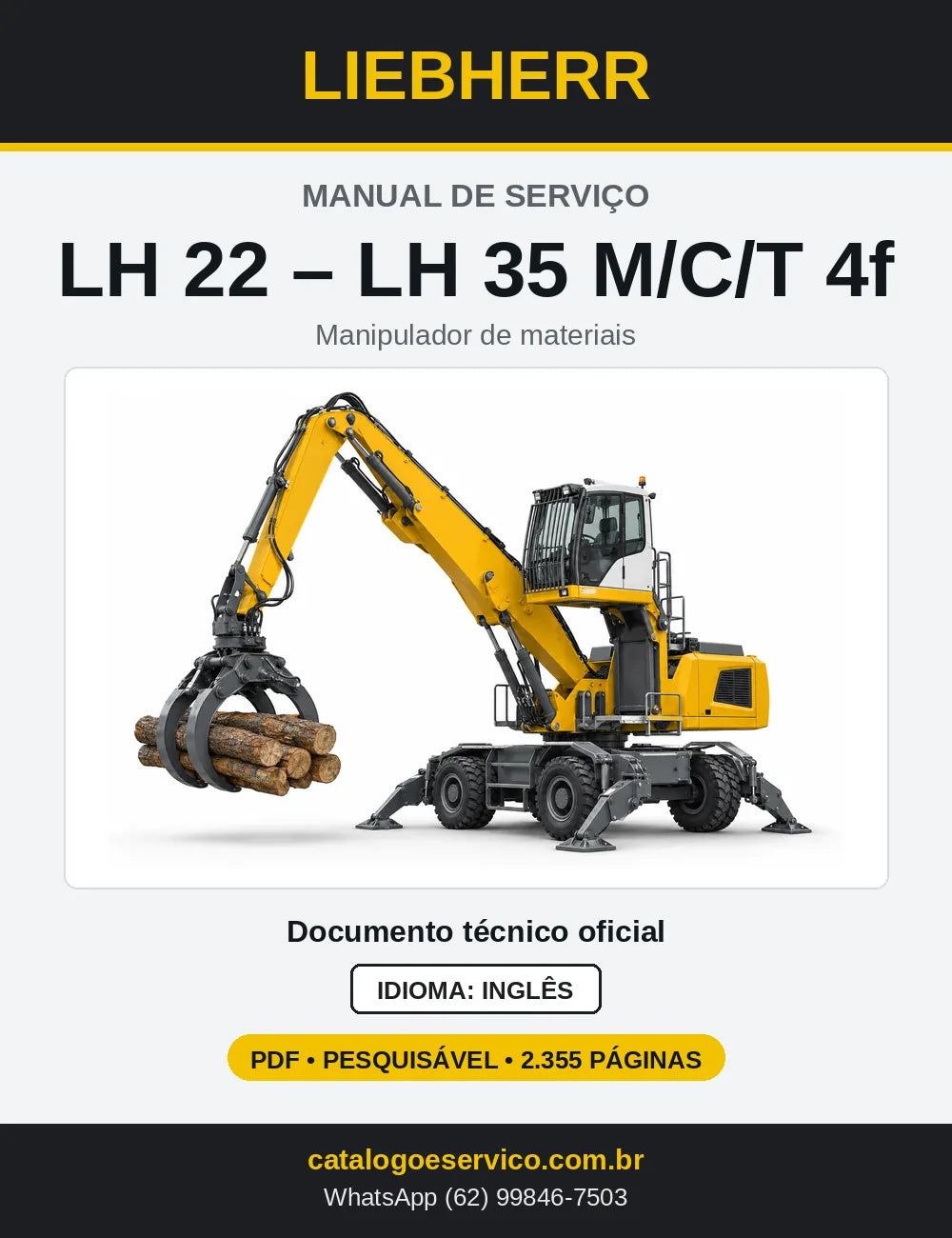Capa do Manual de Serviço Liebherr LH22 a LH35 M/C/T Tier 4f manipulador de materiais