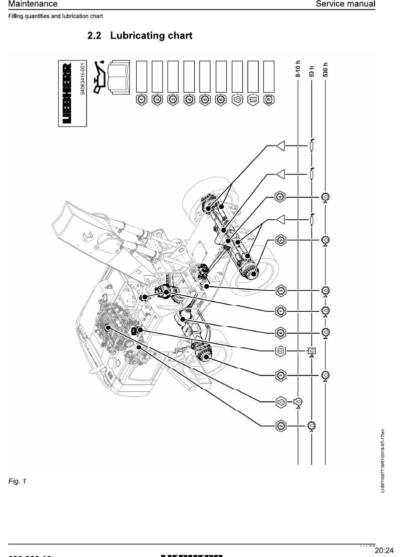 Manual de Serviço Liebherr LH40 50M Escavadeira Hidráulica — página interna com diagrama técnico