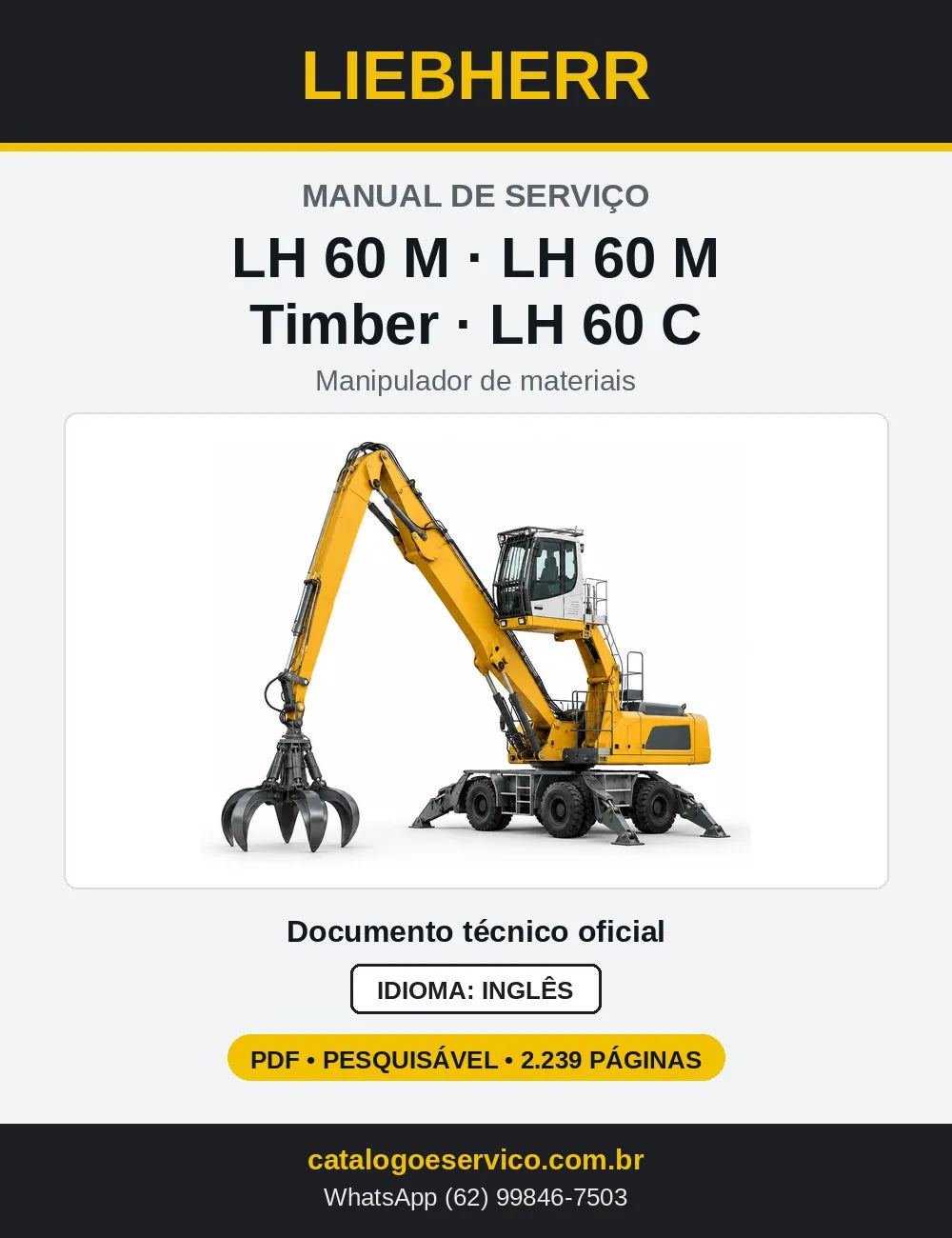 Capa do Manual de Serviço Liebherr LH60 M, LH60 M Timber e LH60 C manipulador de materiais