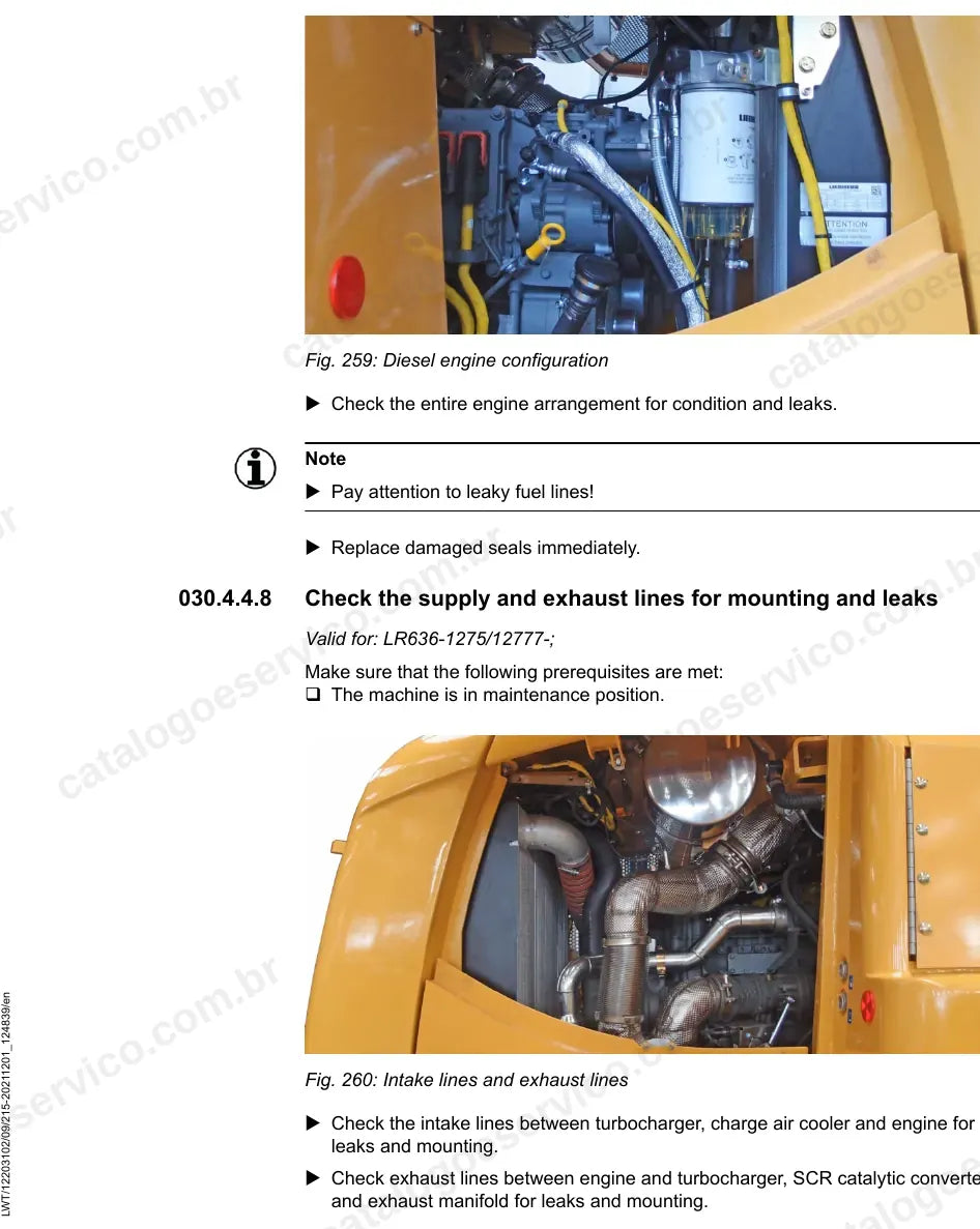 Inspeção do conjunto do motor diesel da LR 636