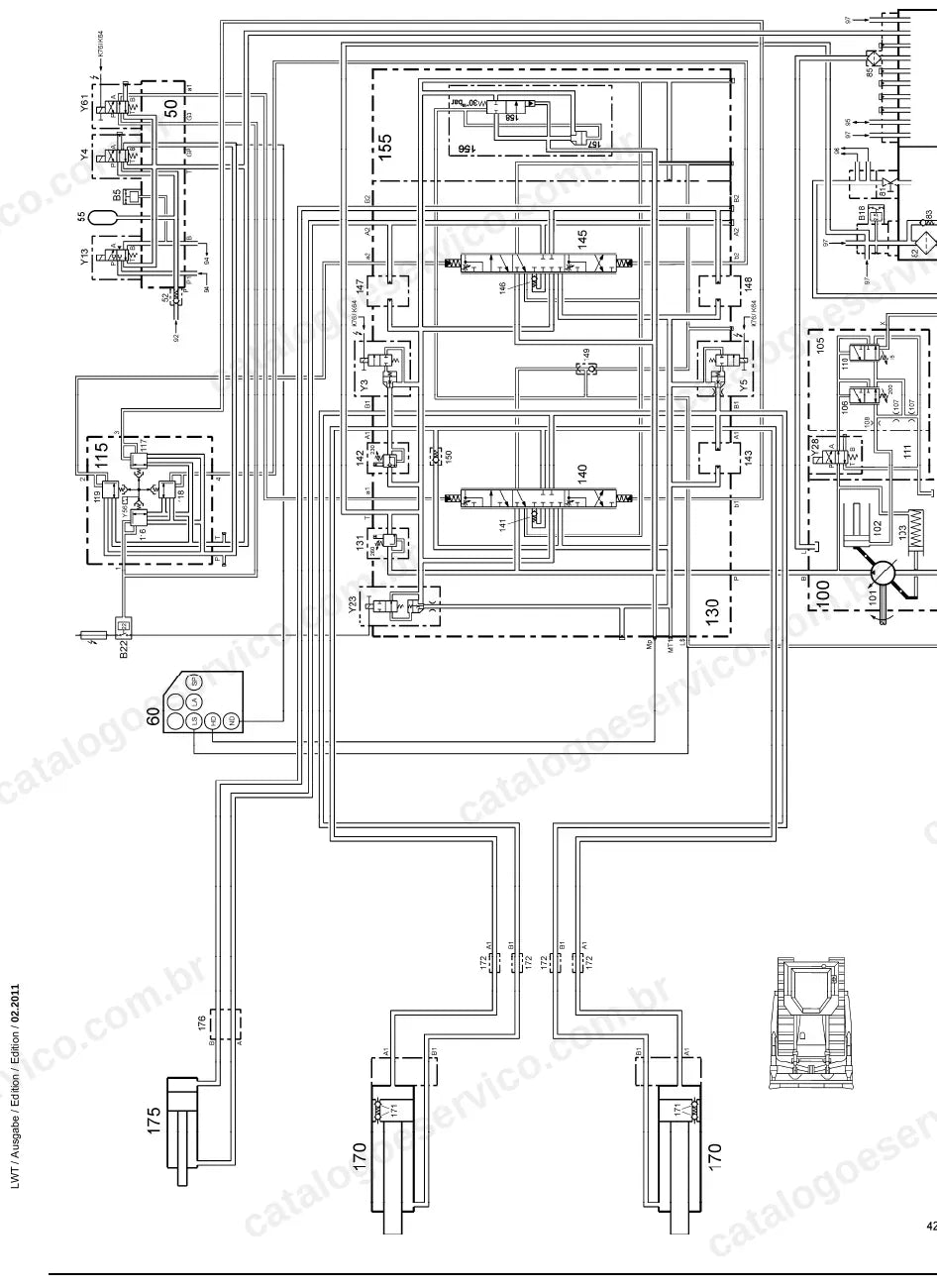 Esquema da hidráulica de trabalho do trator PR 734