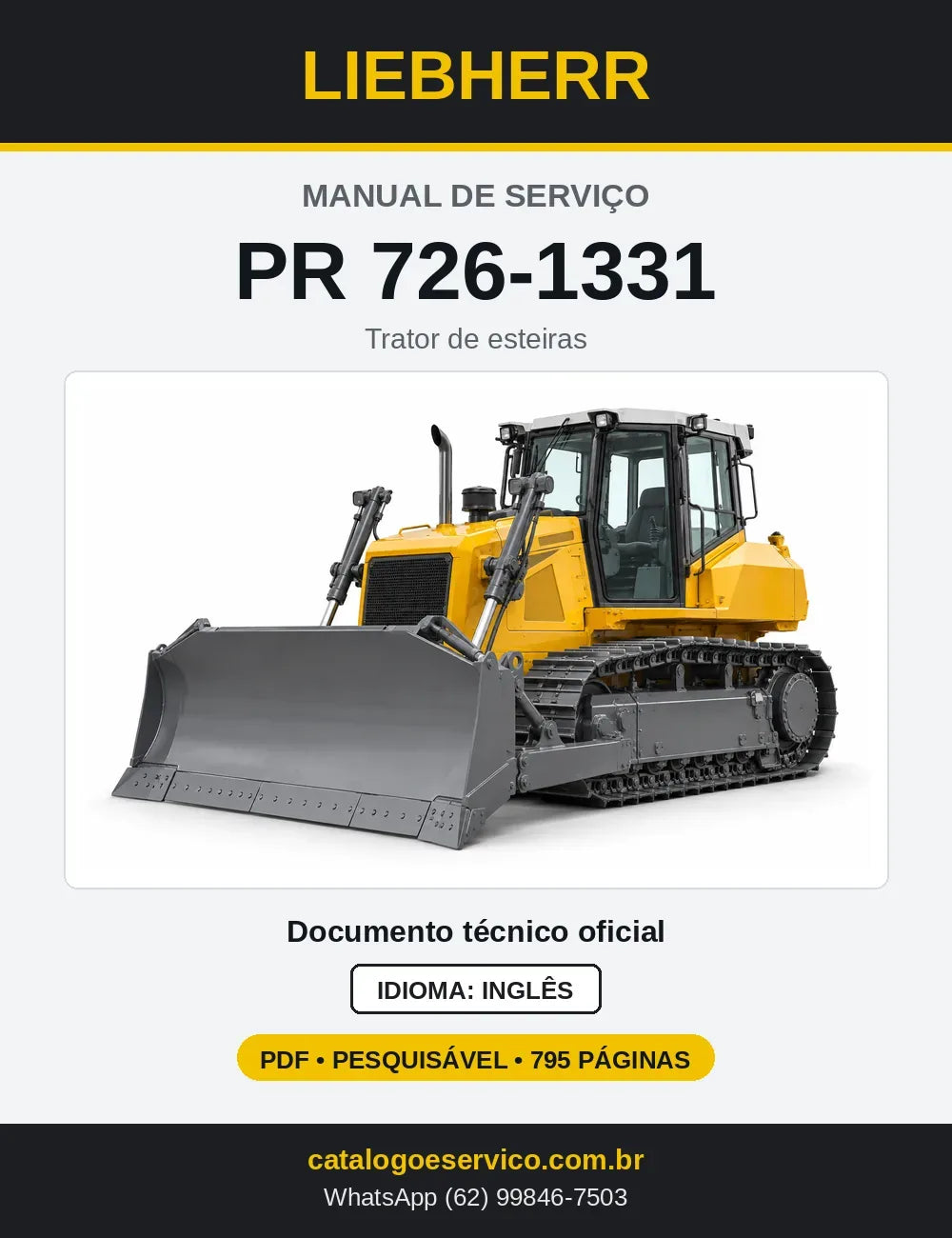 Capa do Manual de Serviço Liebherr PR 726-1331 trator de esteiras