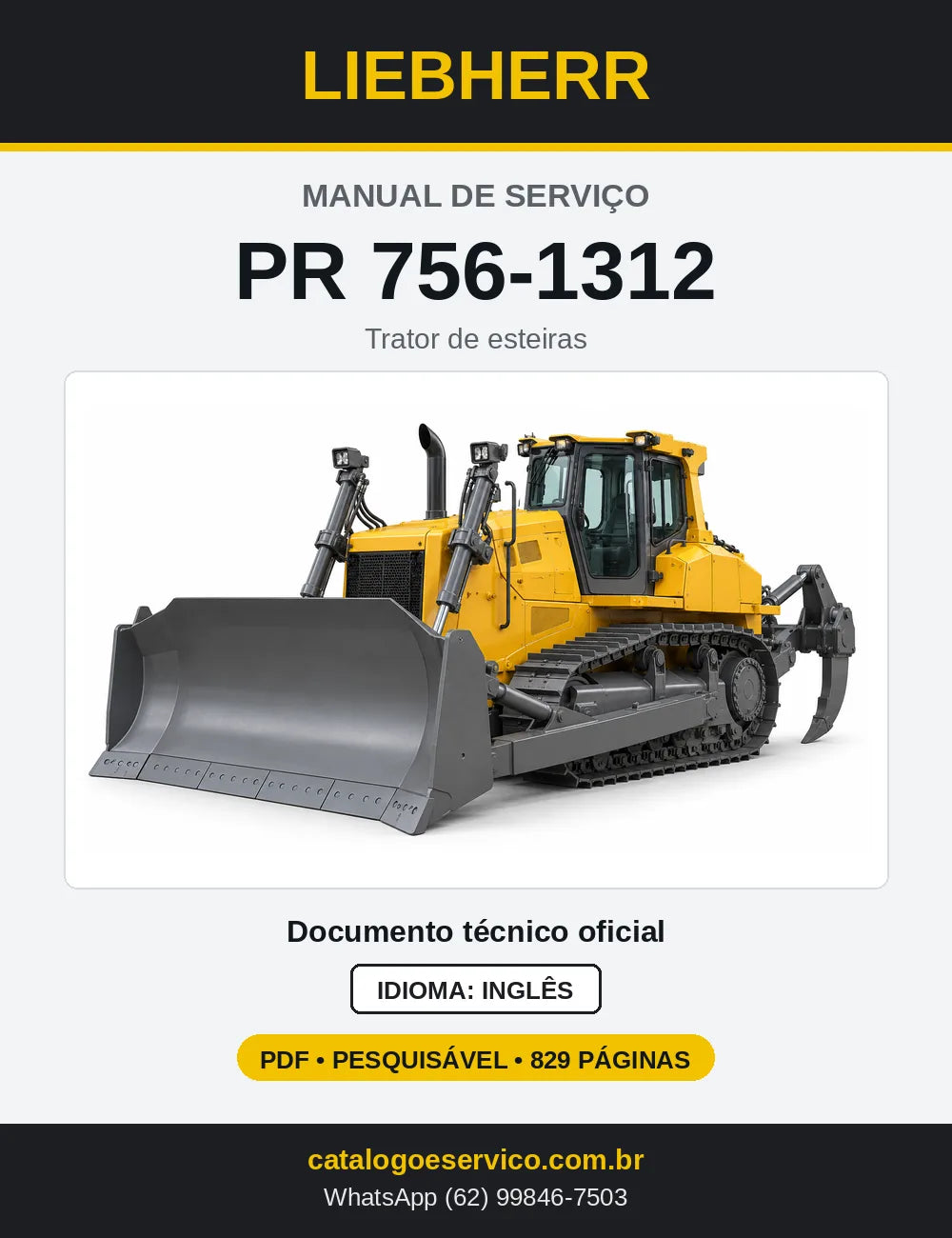 Capa do Manual de Serviço Liebherr PR 756-1312 trator de esteiras
