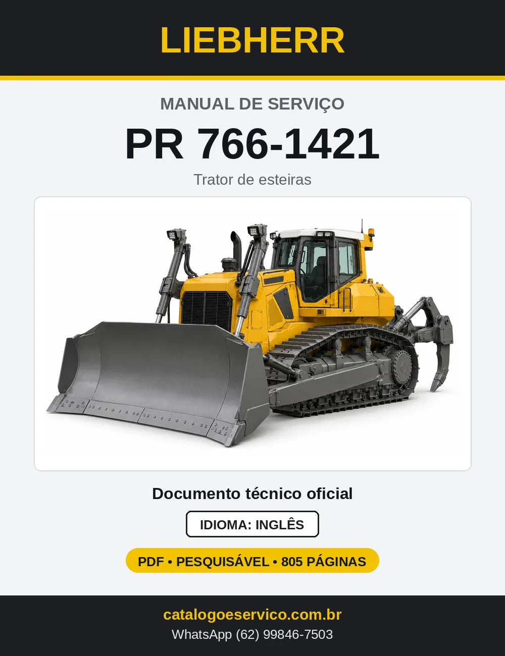 Capa do Manual de Serviço Liebherr PR 766-1421 trator de esteiras