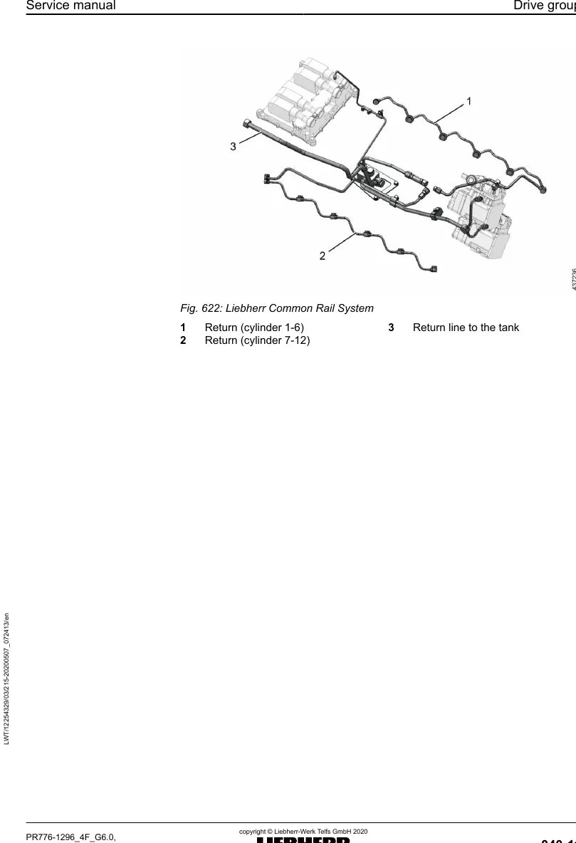 Manual de Serviço Liebherr PR 776-1296 Trator de Esteira — página interna com diagrama técnico