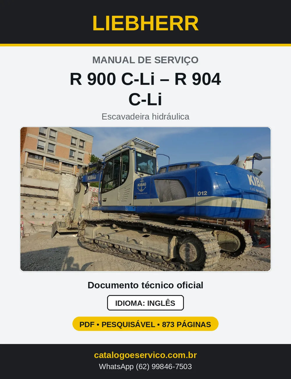 Capa do Manual de Serviço Liebherr R 900 C e R 904 C Litronic escavadeira hidráulica