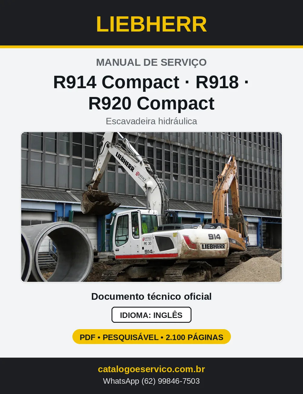 Capa do Manual de Serviço Liebherr R914 Compact, R918 e R920 Compact escavadeira hidráulica