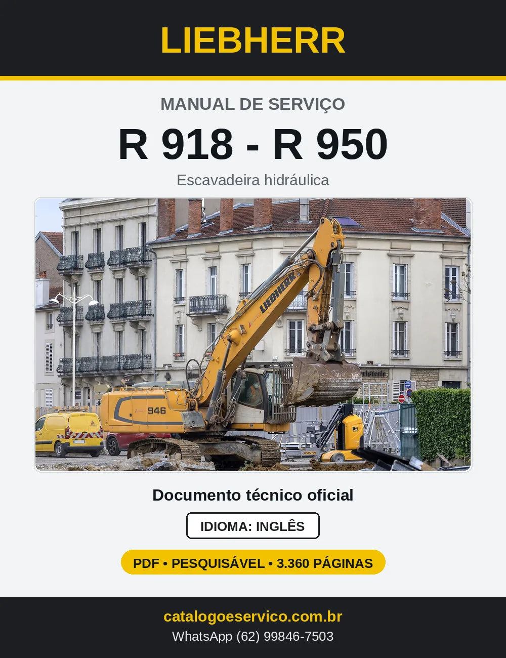 Capa do Manual de Serviço Liebherr R918-R950 escavadeira hidráulica