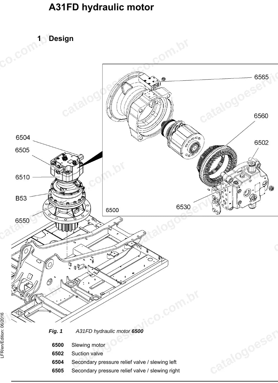 Motor hidráulico de giro A31FD com válvulas limitadoras da R920-R925