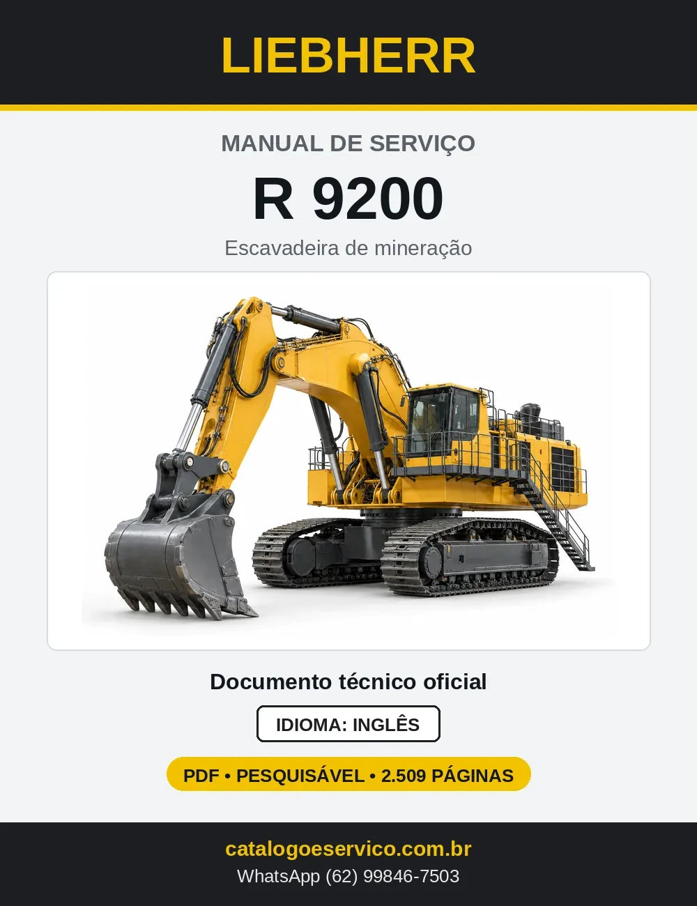 Capa do Manual de Serviço Liebherr R9200-1625 escavadeira de mineração