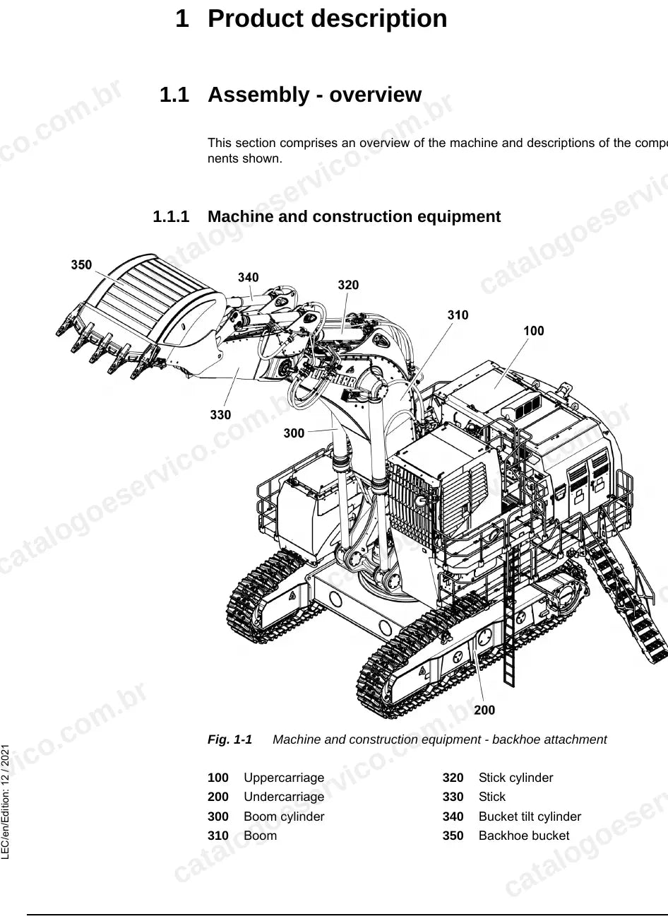 Visão geral da R 9200 E com equipamento retro (backhoe) e seus conjuntos