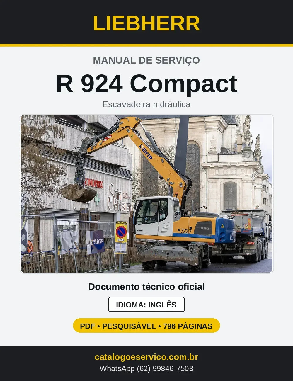 Capa do Manual de Serviço Liebherr R924 Compact escavadeira hidráulica