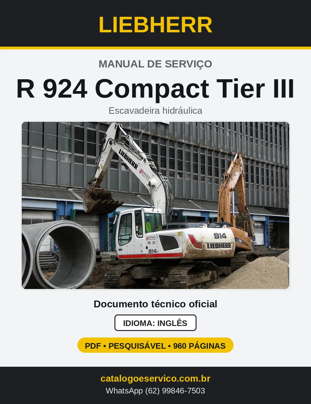 Capa do Manual de Serviço Liebherr R924 Compact Tier III escavadeira hidráulica