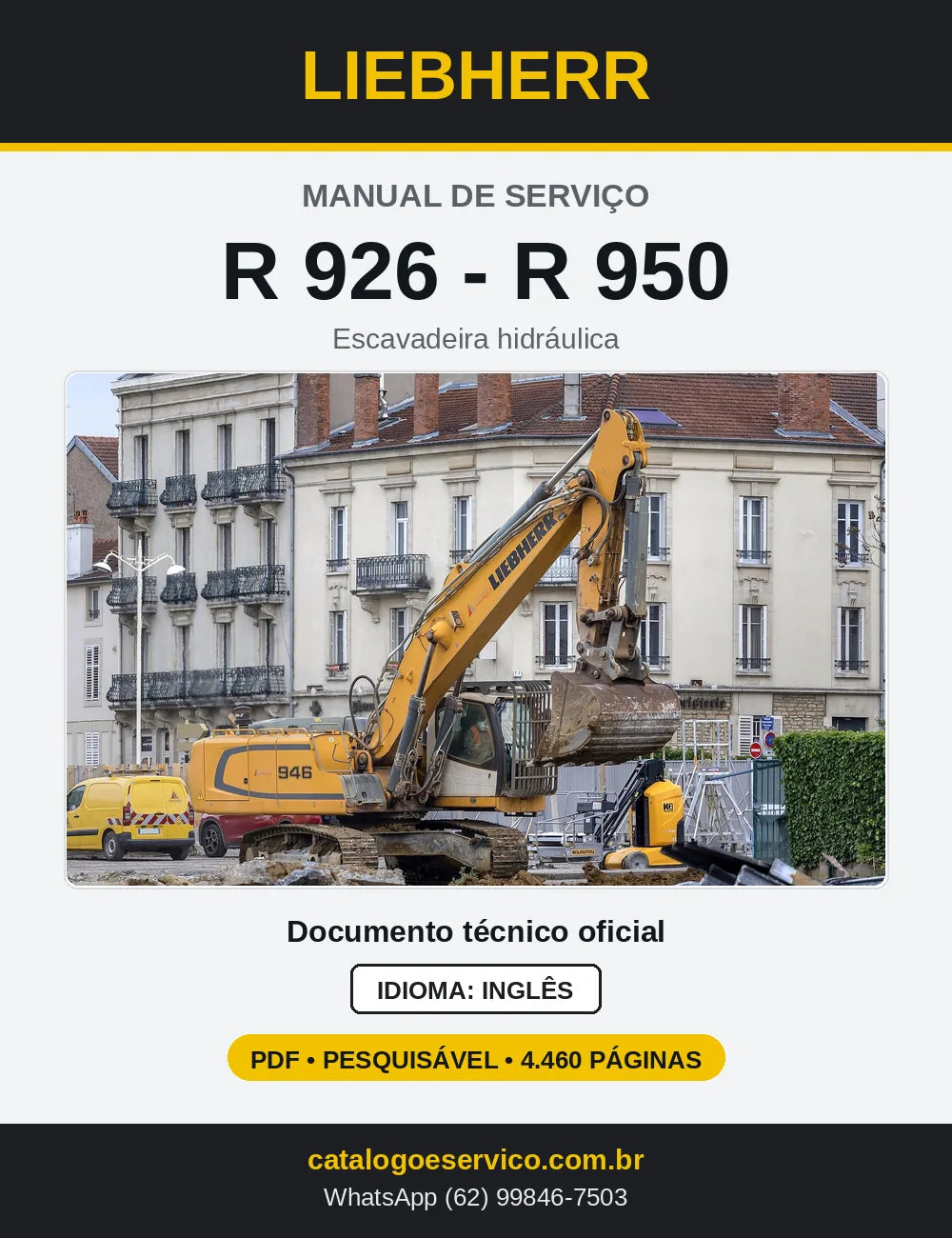 Capa do Manual de Serviço Liebherr R926-R950 escavadeira hidráulica
