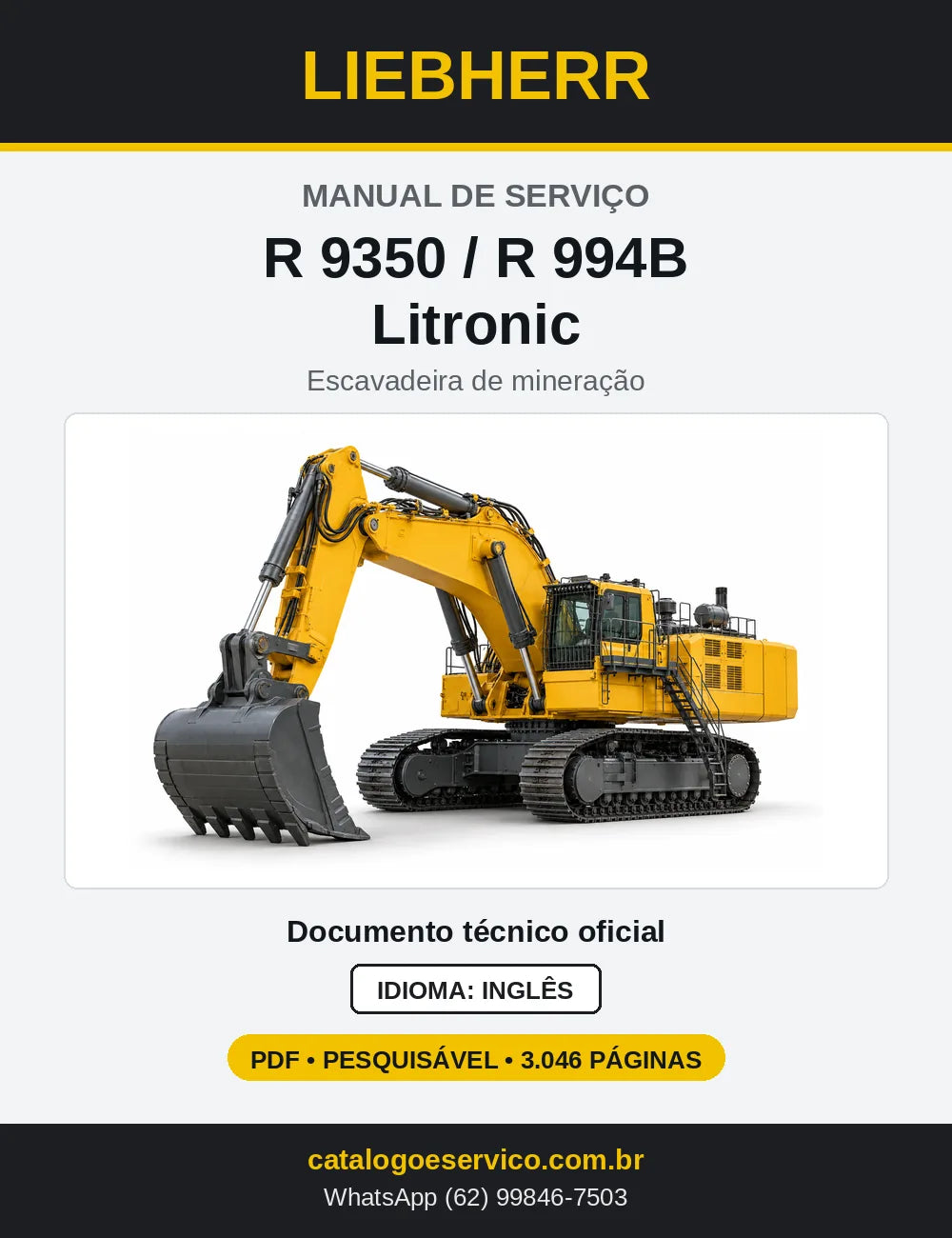 Capa do Manual de Serviço Liebherr R 9350 / R 994B Litronic escavadeira de mineração
