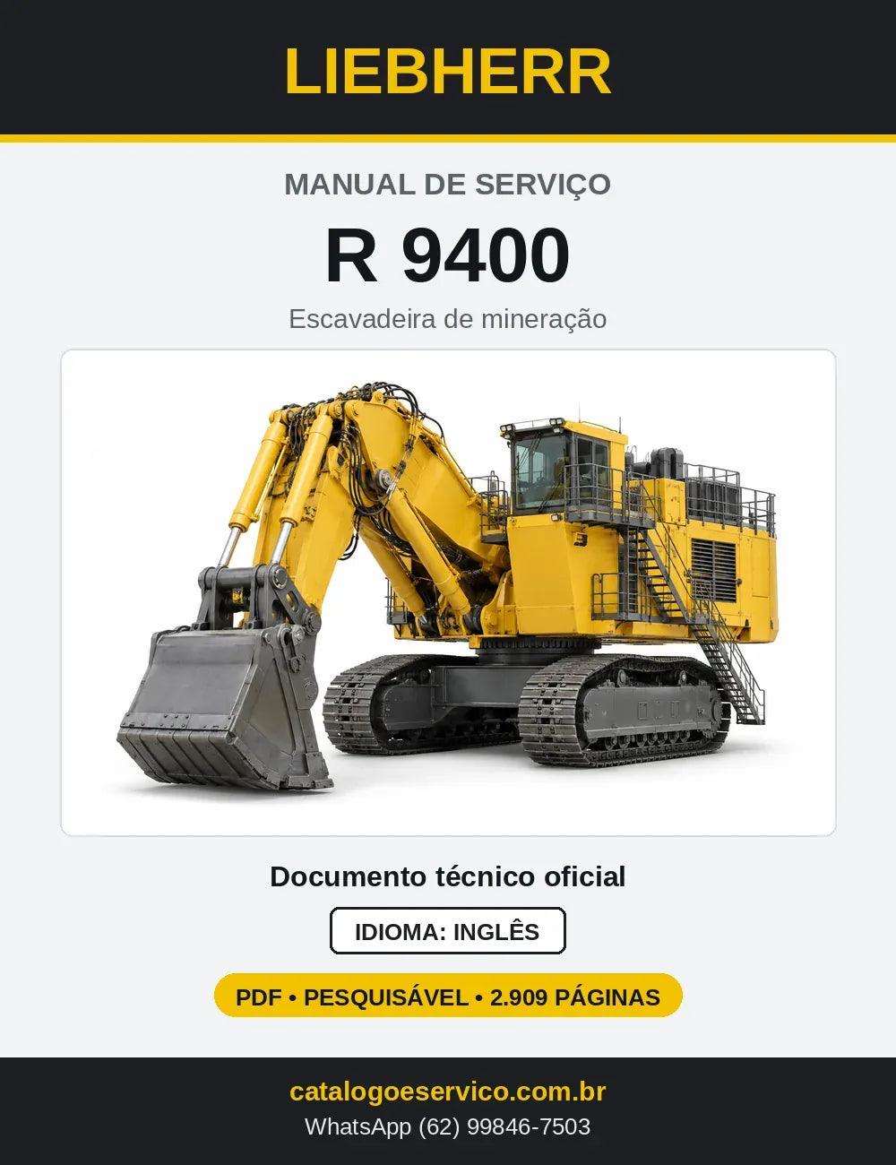 Capa do Manual de Serviço Liebherr R9400-1629 escavadeira de mineração