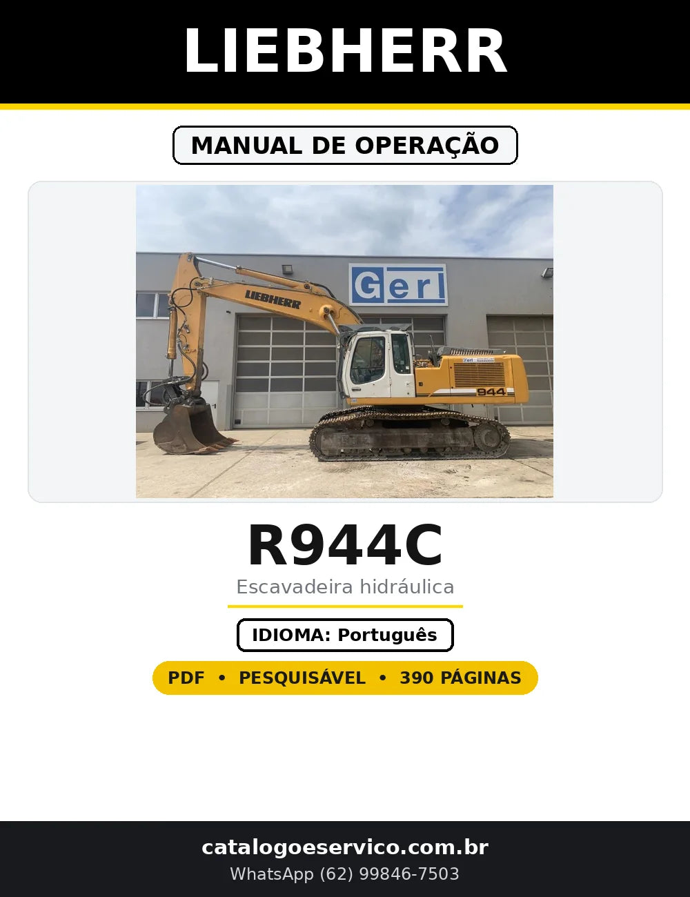 Capa do Manual de Operação Liebherr R944C em PDF com 390 páginas