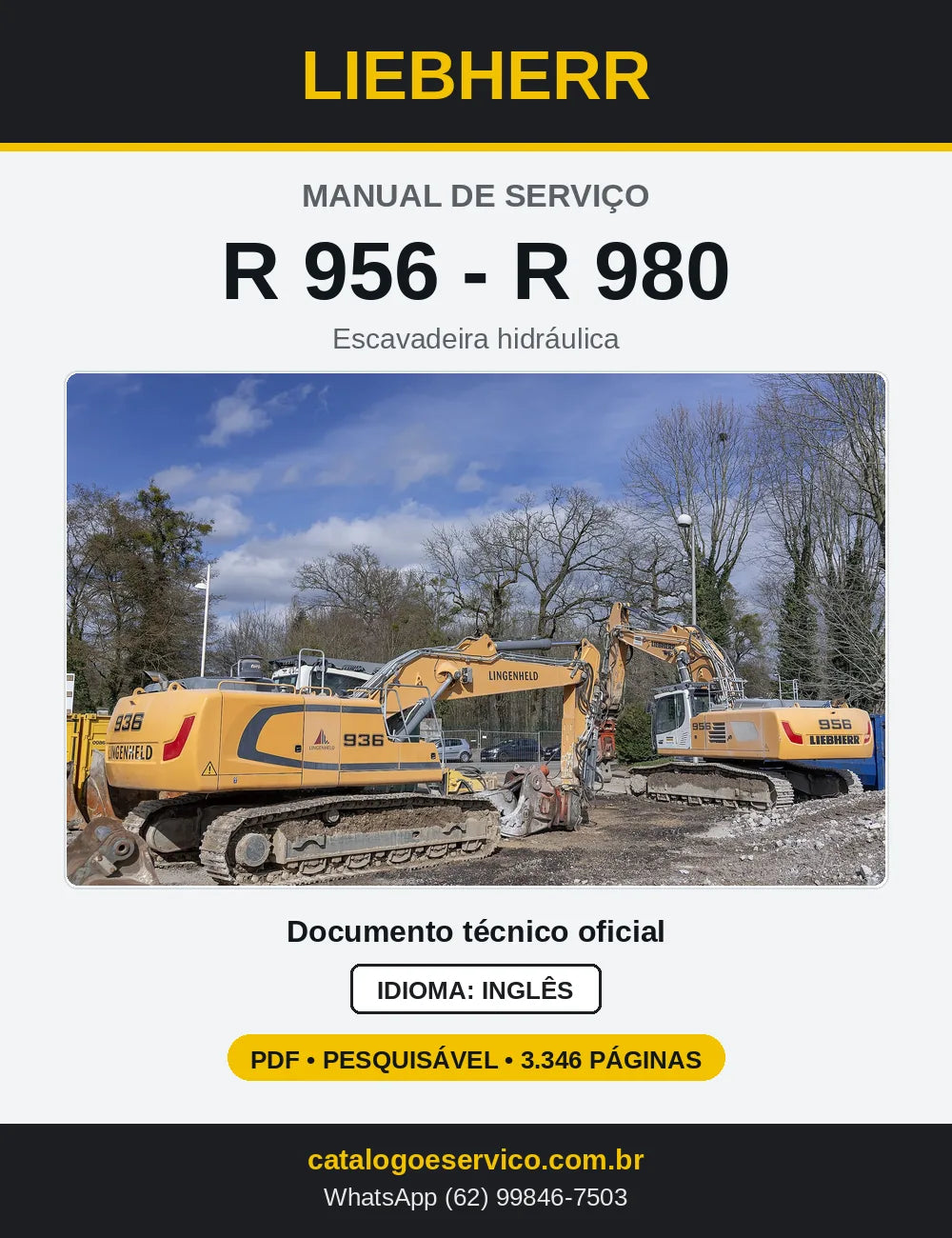 Capa do Manual de Serviço Liebherr R956-R980 escavadeira hidráulica