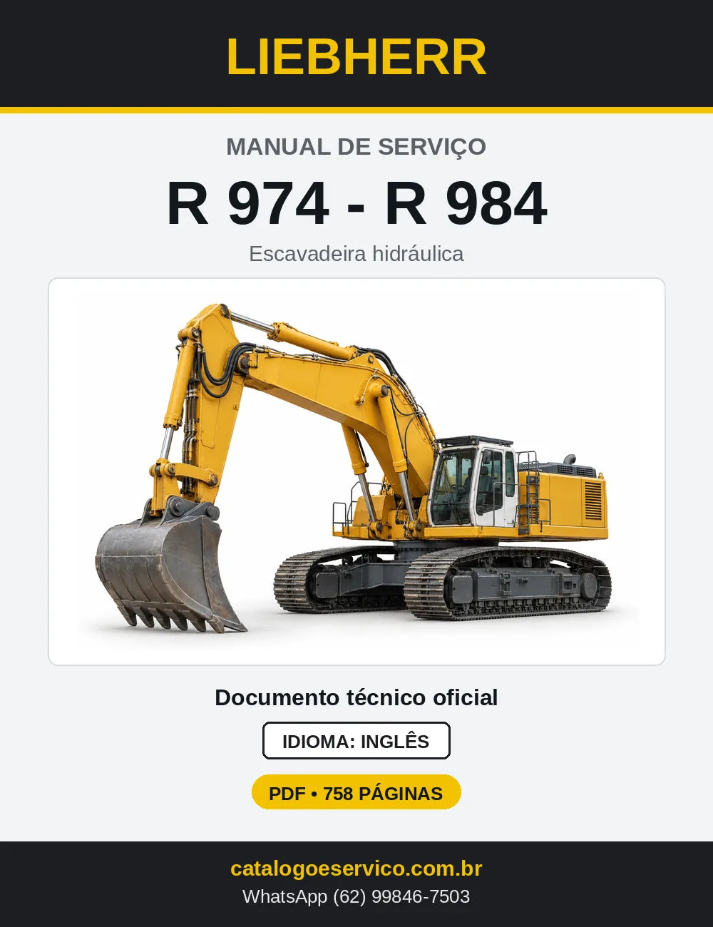 Capa do Manual de Serviço Liebherr R974-R984 escavadeira hidráulica