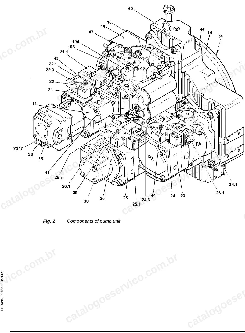 Componentes da unidade de bombas da R 984 C Litronic