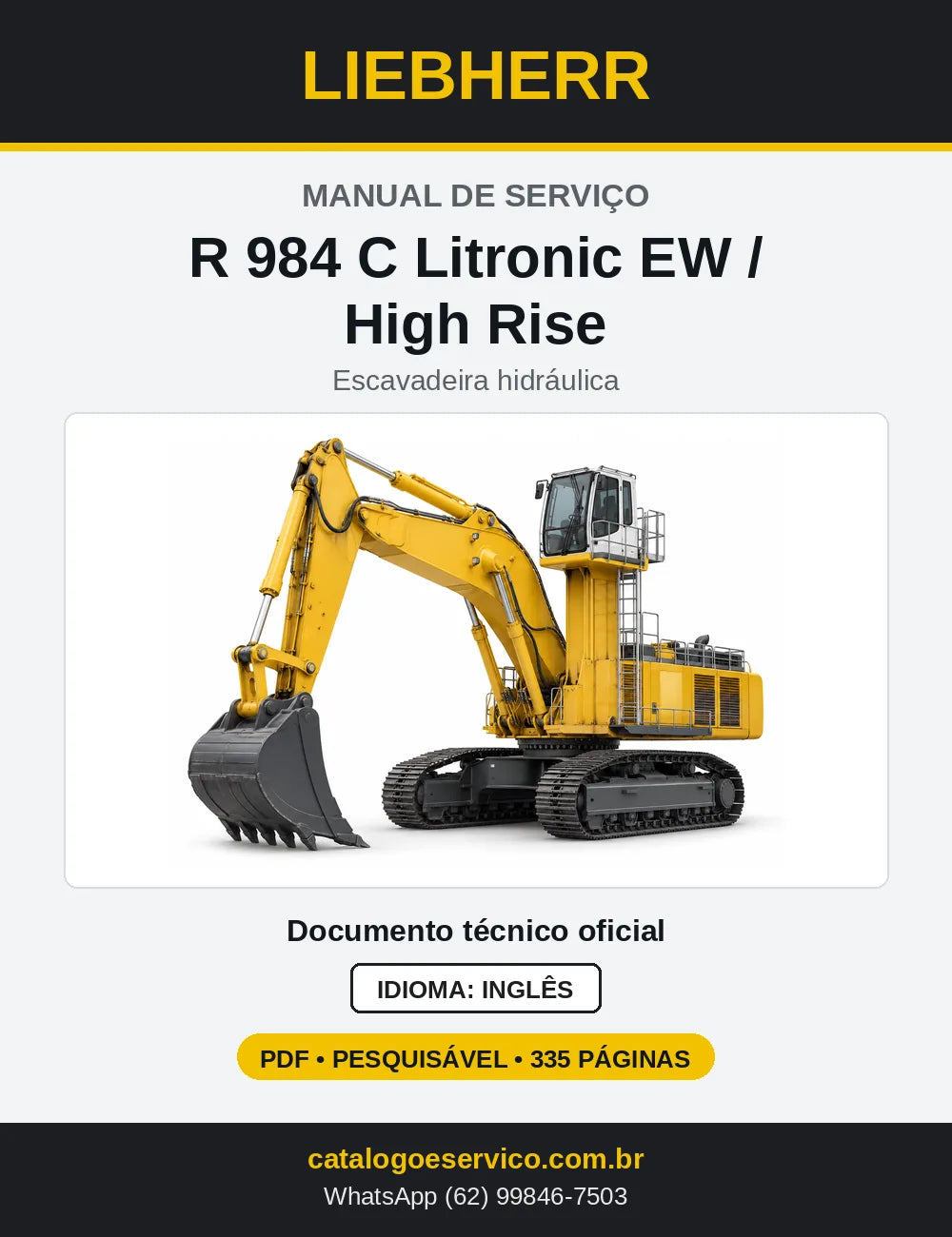 Capa do Manual de Serviço Liebherr R 984 C Litronic EW e High Rise escavadeira hidráulica