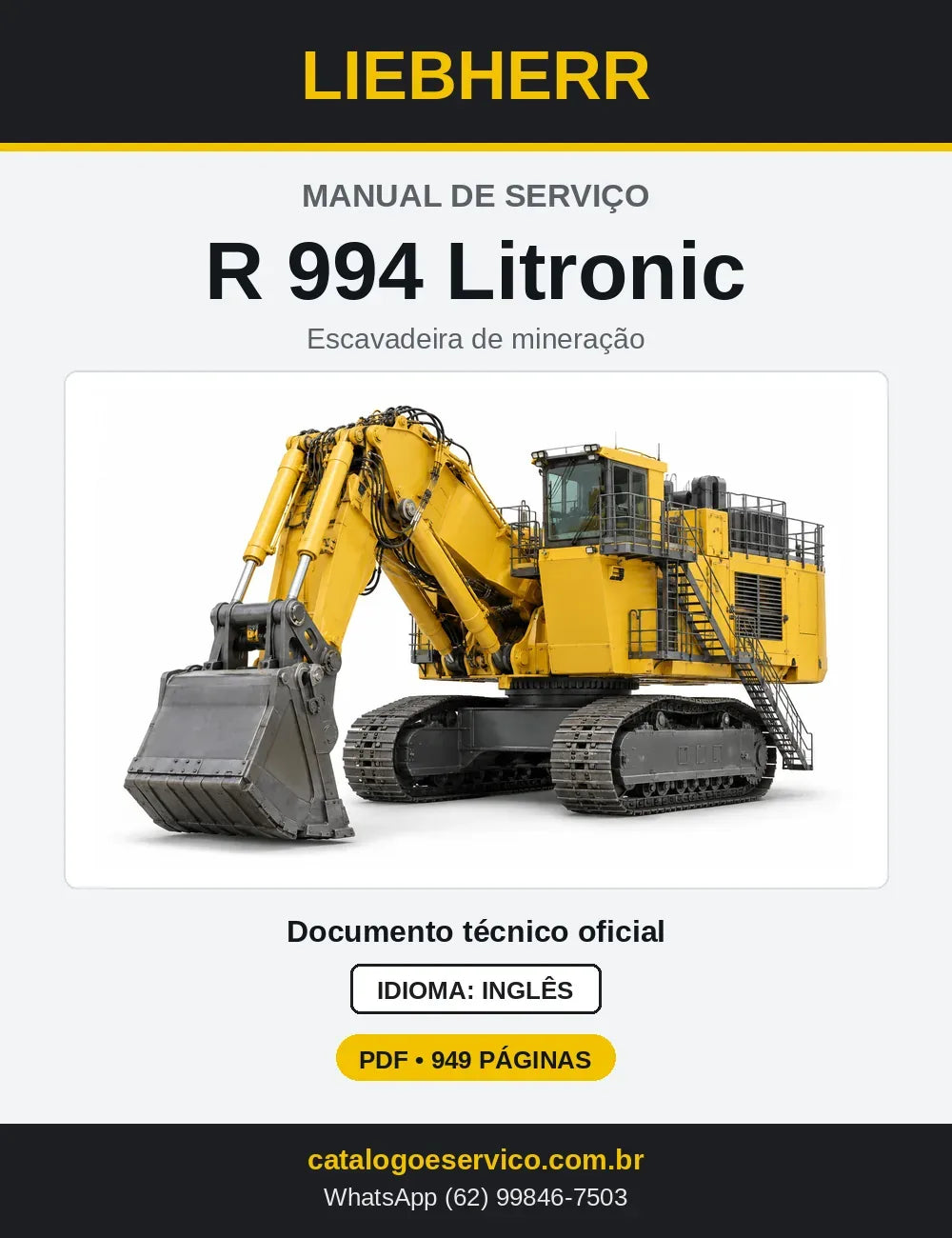 Capa do Manual de Serviço Liebherr R994 escavadeira de mineração