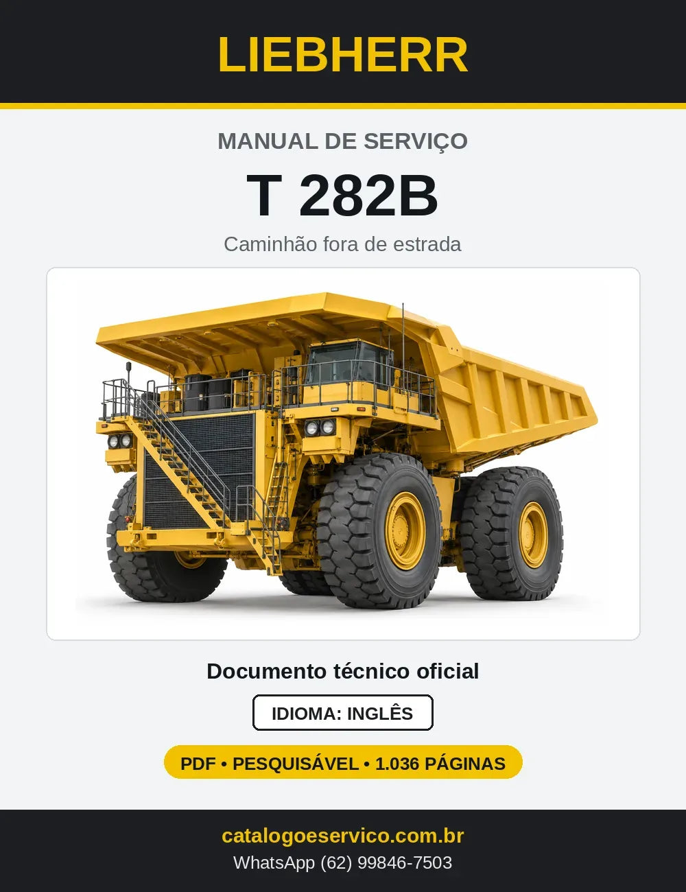 Capa do Manual de Serviço Liebherr T282B caminhão fora de estrada
