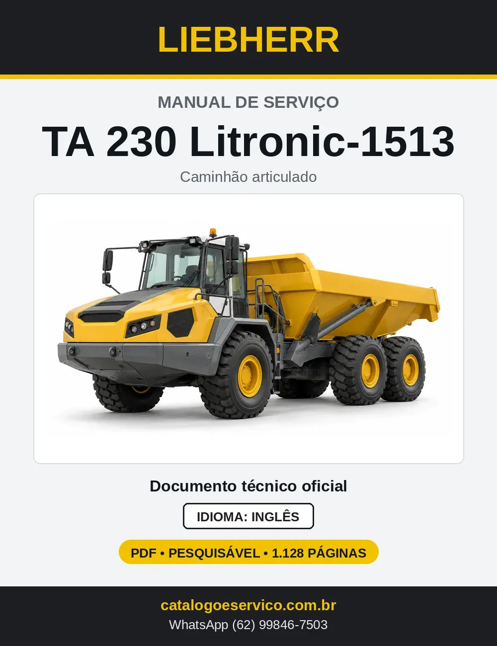 Capa do Manual de Serviço Liebherr TA 230-1513 caminhão articulado