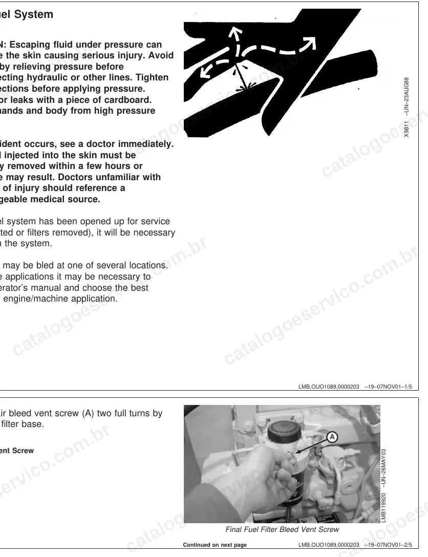 Procedimento de sangria do sistema de combustível do D504 TI