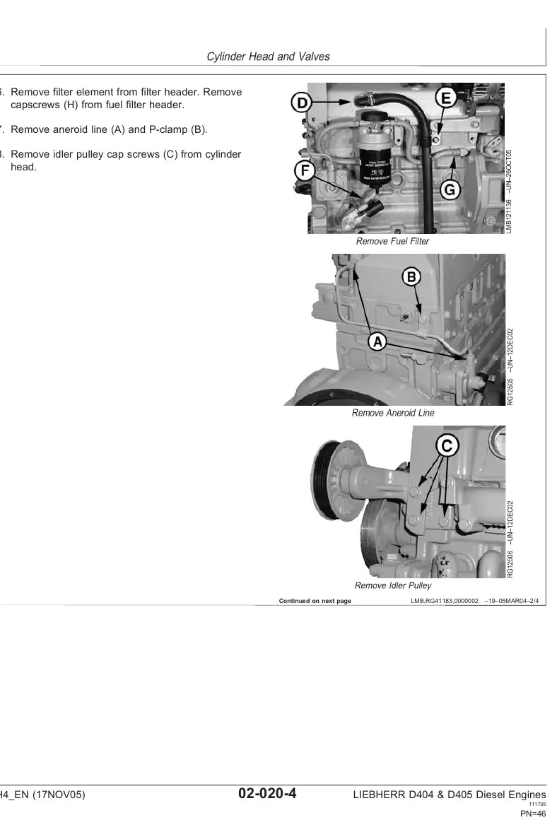 Manual de Serviço Liebherr TH4 D404-405 Motor Diesel — página interna com diagrama técnico