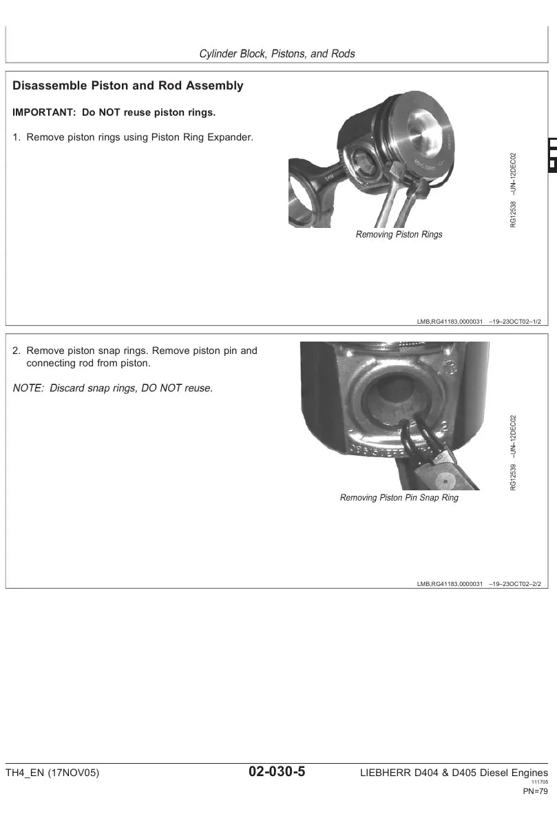 Manual de Serviço Liebherr TH4 D404-405 Motor Diesel — segunda página interna do documento