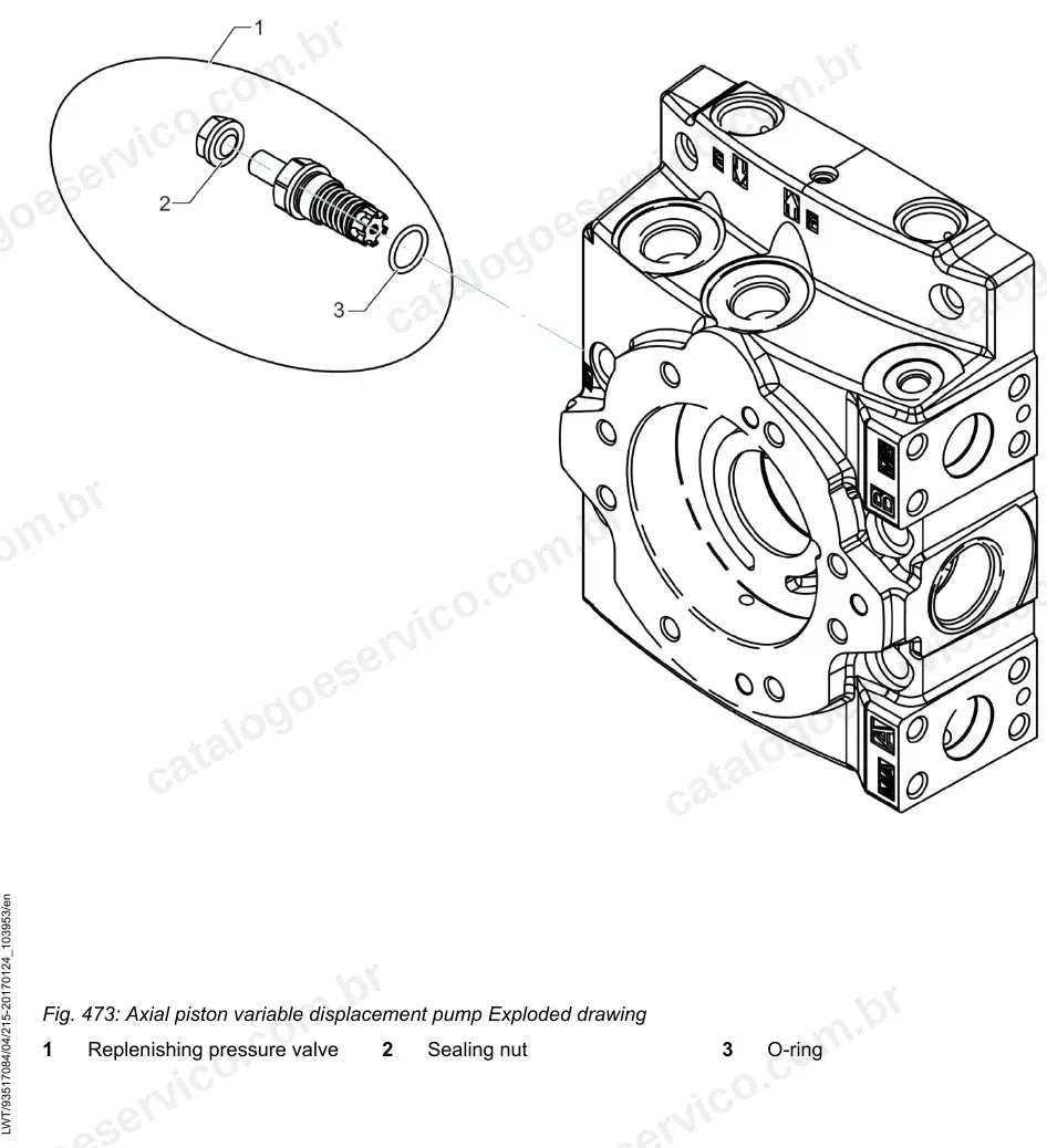 Desenho detalhado da bomba de pistões axiais da translação do TL 441-7