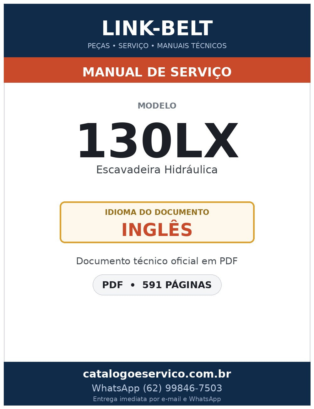 Manual de Serviço Link-Belt 130LX Escavadeira Hidráulica