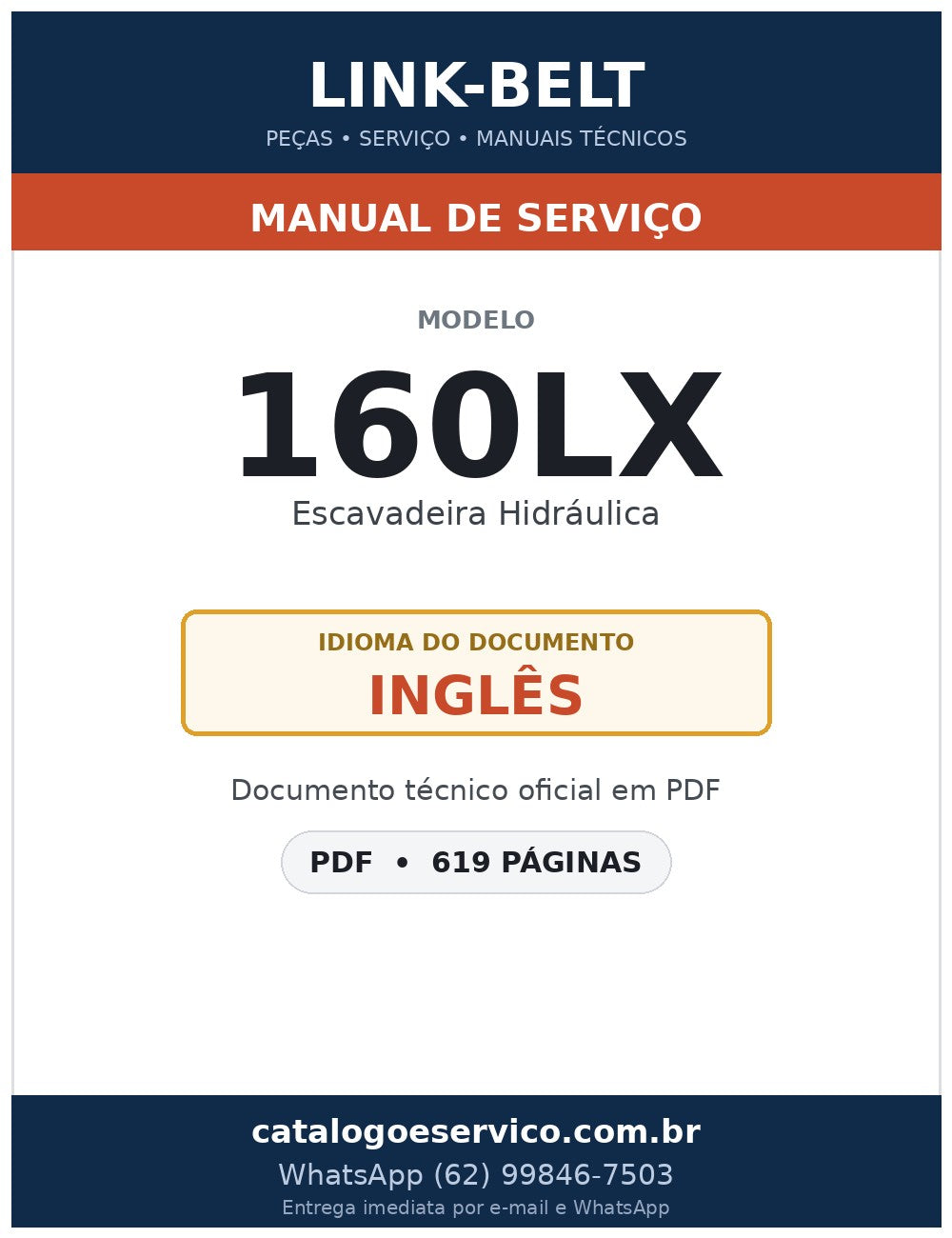 Manual de Serviço Link-Belt 160LX Escavadeira Hidráulica