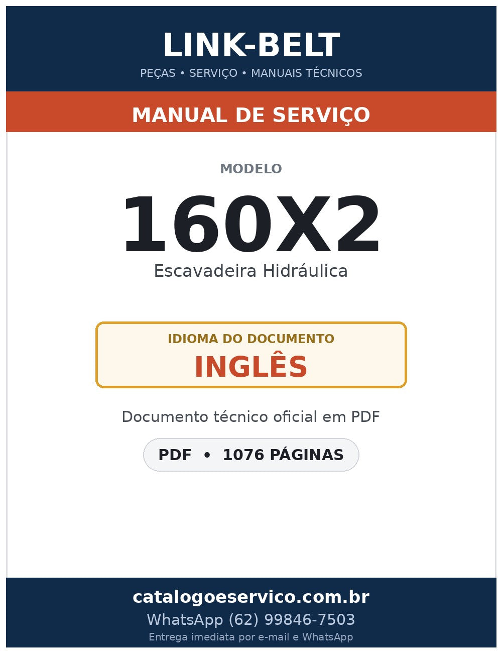Manual de Serviço Link-Belt 160X2 Escavadeira Hidráulica
