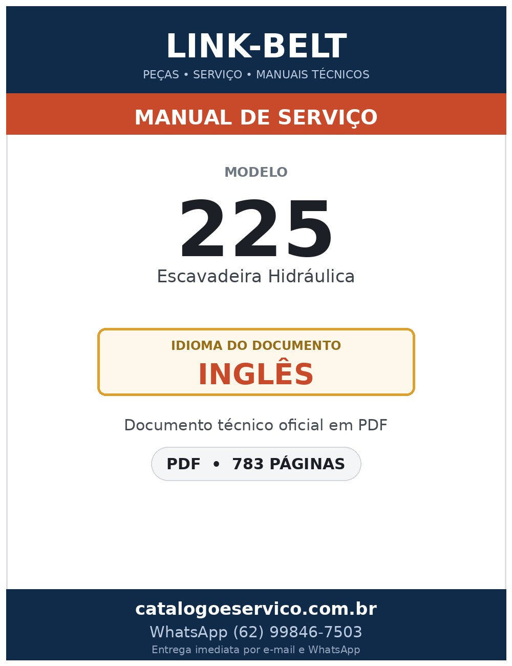 Manual de Serviço Link-Belt 225 Escavadeira Hidráulica