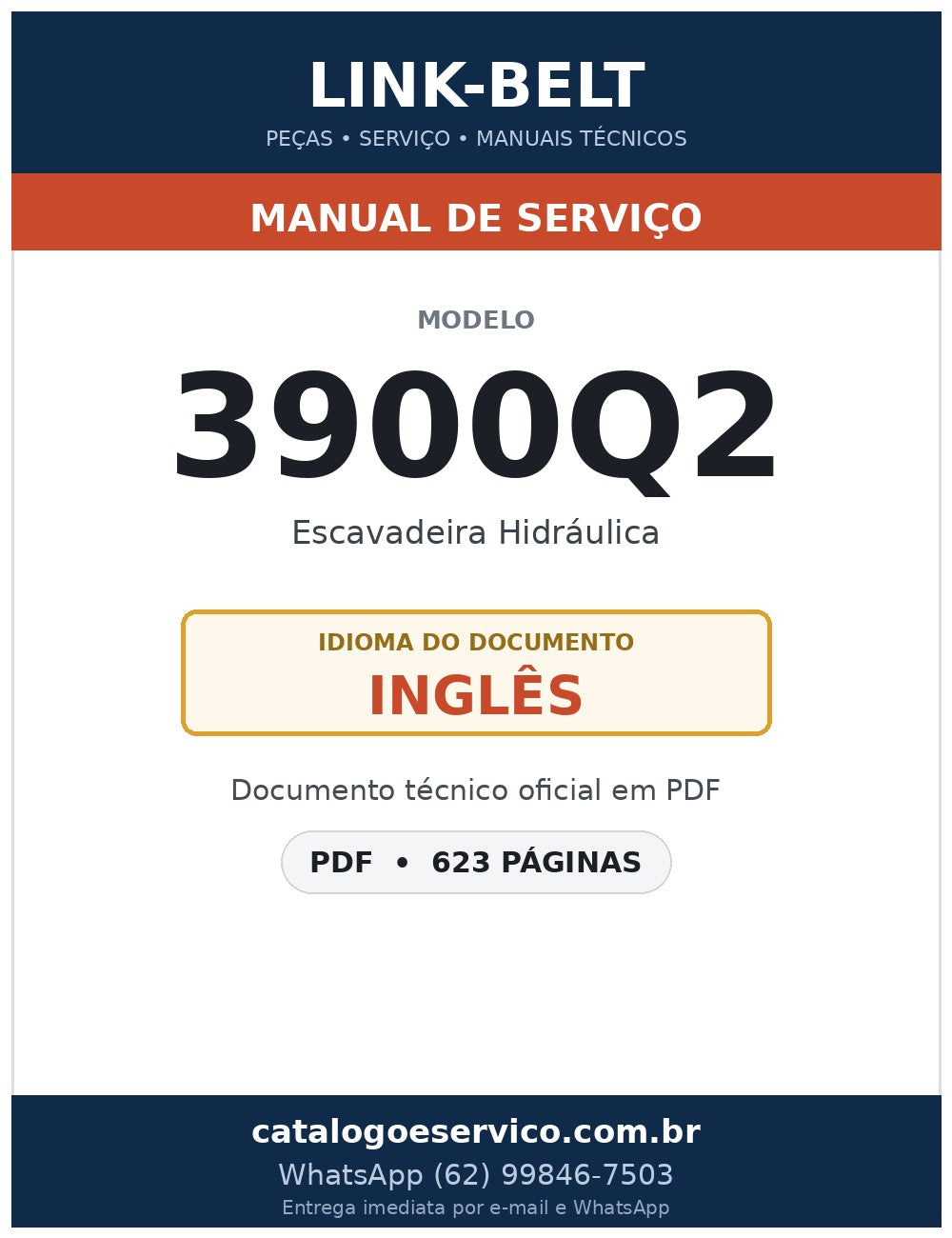 Manual de Serviço Link-Belt 3900Q2 Escavadeira Hidráulica