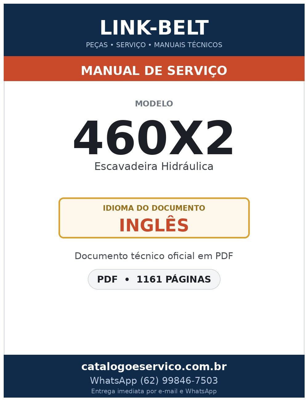 Manual de Serviço Link-Belt 460X2 Escavadeira Hidráulica
