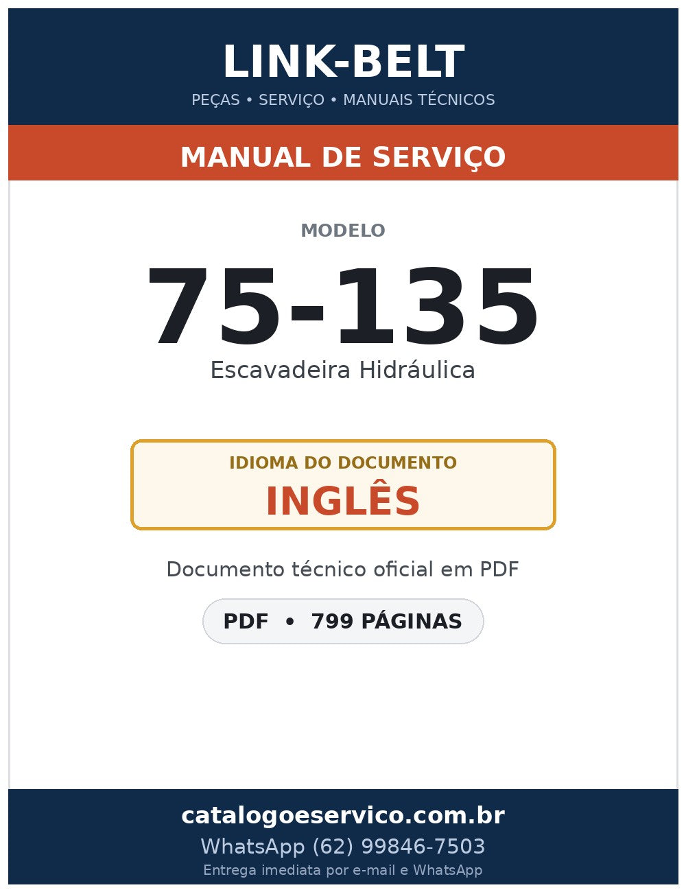 Manual de Serviço Link-Belt 75-135 Escavadeira Hidráulica